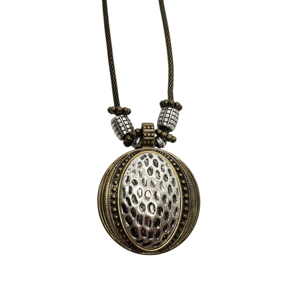 Premier Designs Antique Brass Silver Tone Pendant Necklace 16" - 19.5" Adjust